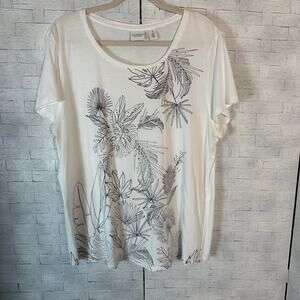 Chico’s T-shirt floral rhinestone print white black normcore electric grandma